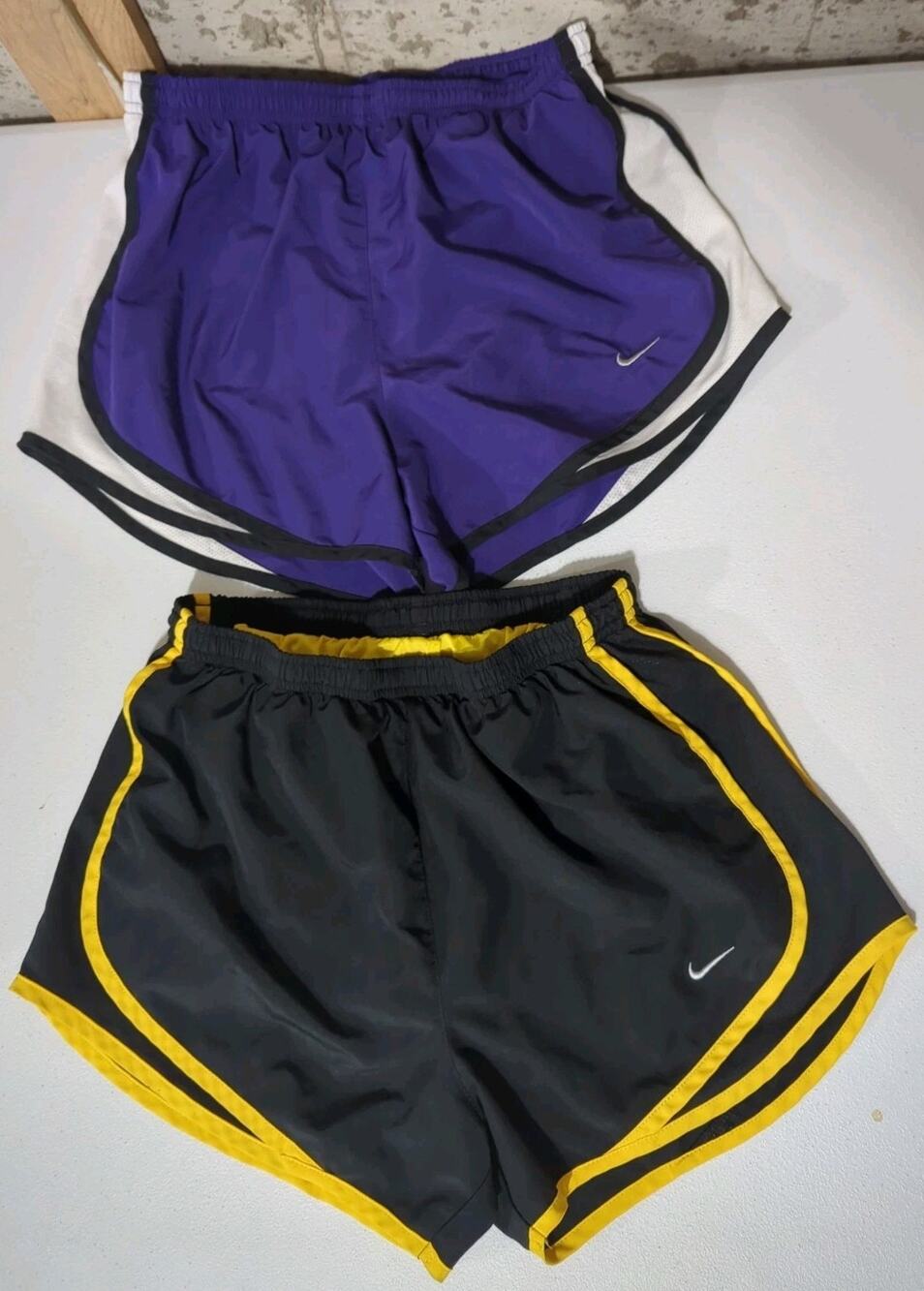Lot of 2 Women’s Dri-fit Athletic Shorts Black & Yellow, Purple & White Small S